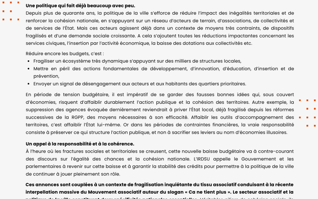 Communiqué IRDSU 29 octobre 2025